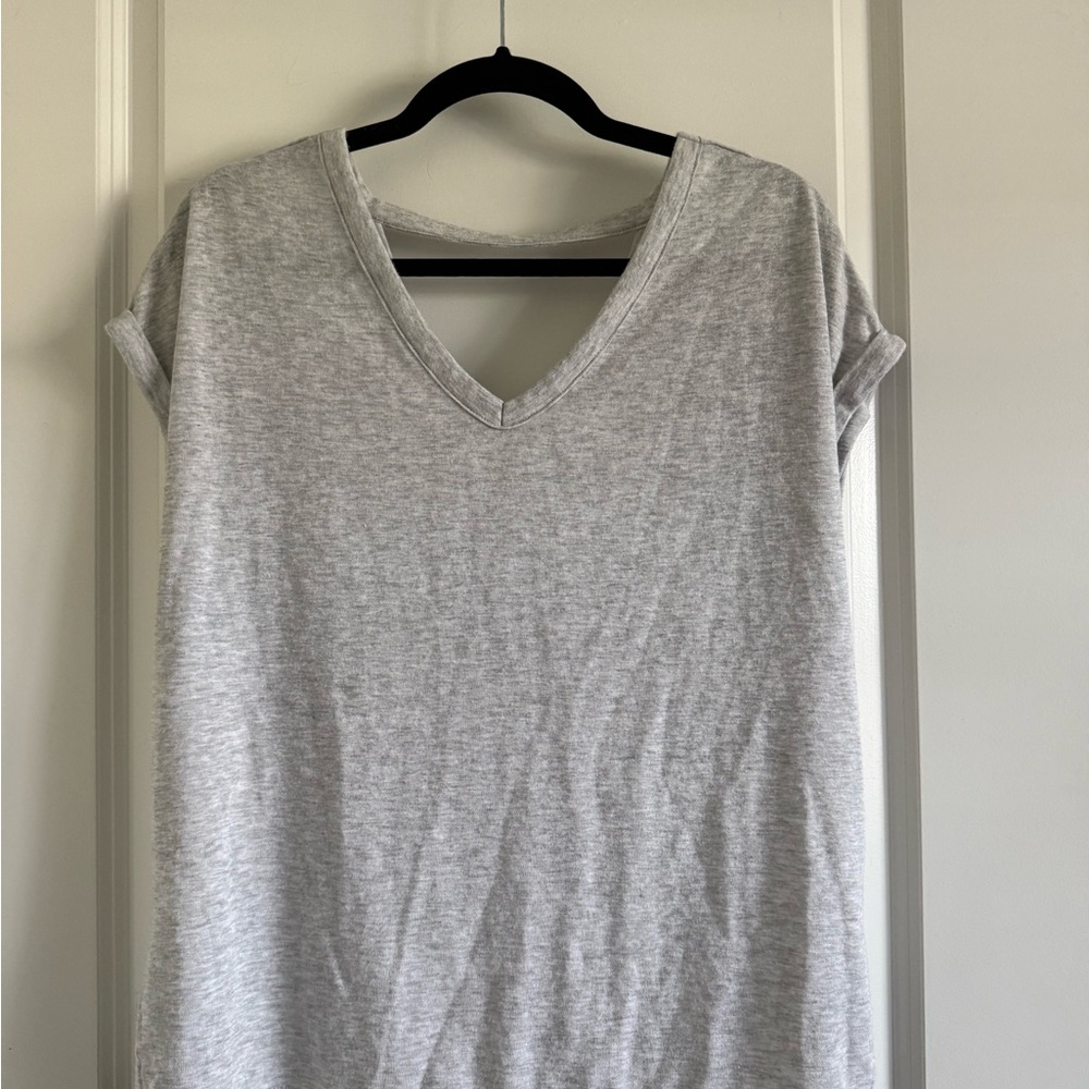 LOFT Light Gray V-Neck Short Sleeve Tee